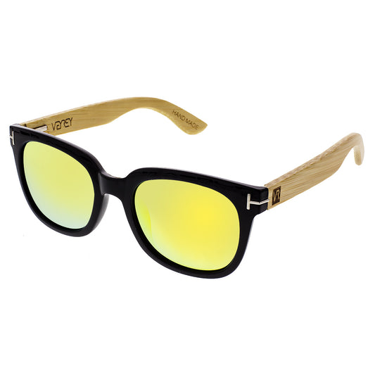 VeyRey Dřevěné polarizační sluneční brýle hranaté Stump žlutá skla