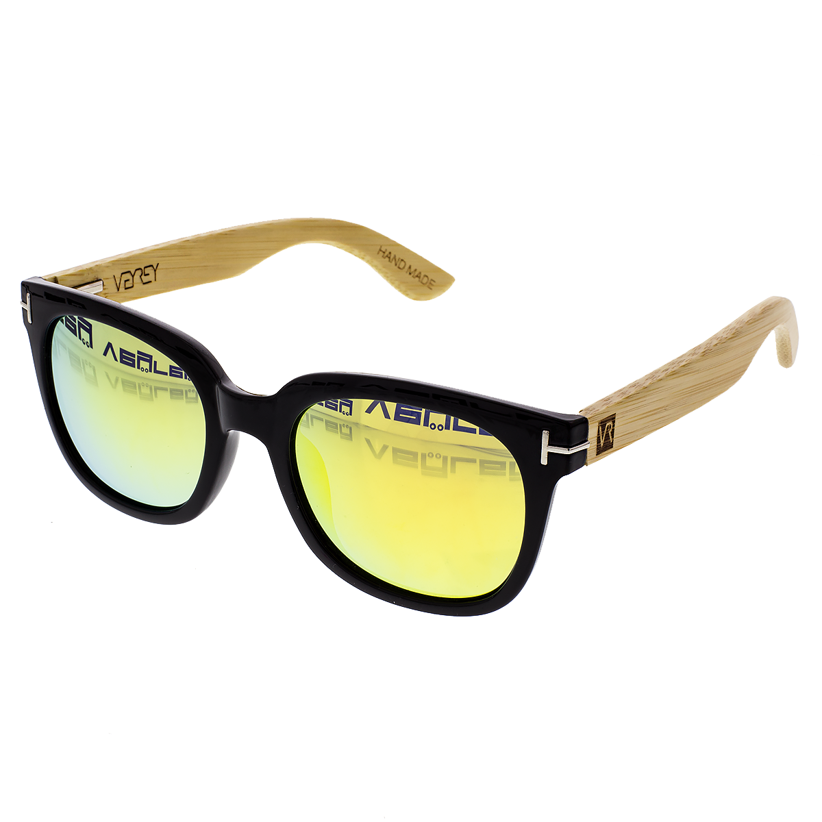 VeyRey Dřevěné polarizační sluneční brýle hranaté Stump žlutá skla