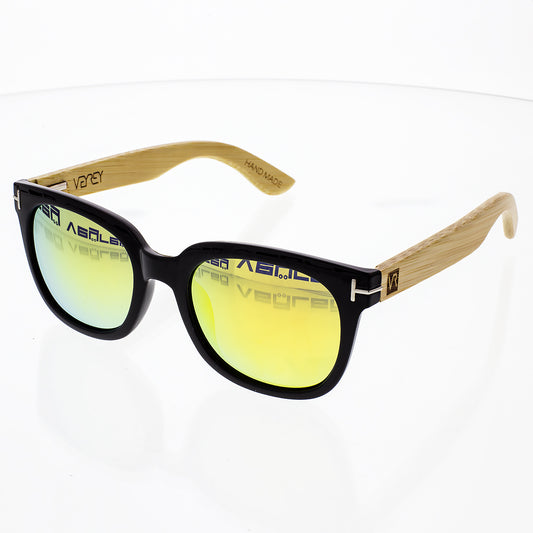 VeyRey Dřevěné polarizační sluneční brýle hranaté Stump žlutá skla
