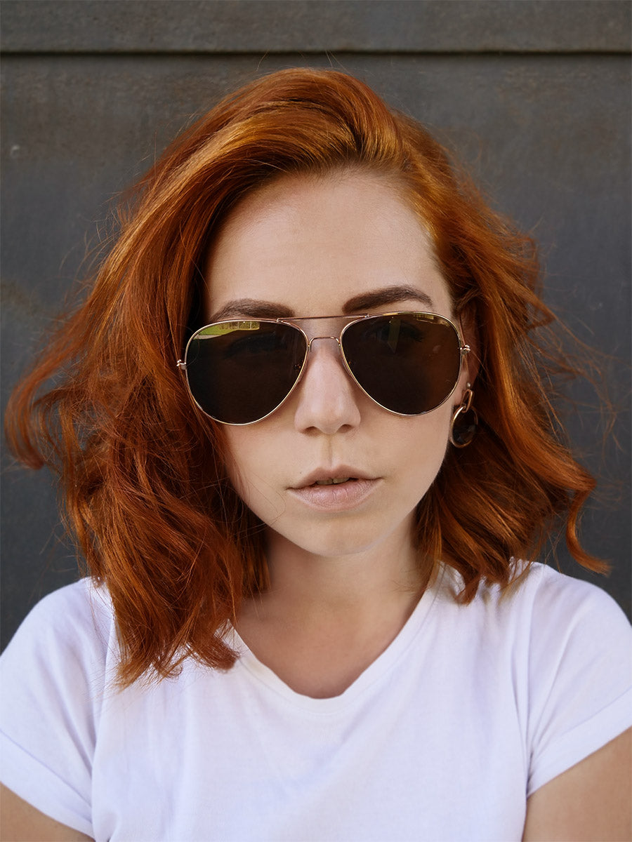 VeyRey Sluneční brýle Pilotky zlaté obroučky hnědé