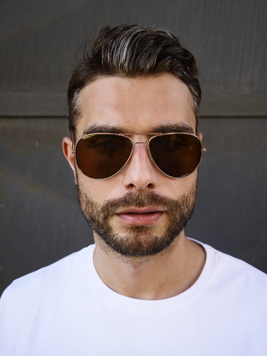 VeyRey Sluneční brýle Pilotky zlaté obroučky hnědé