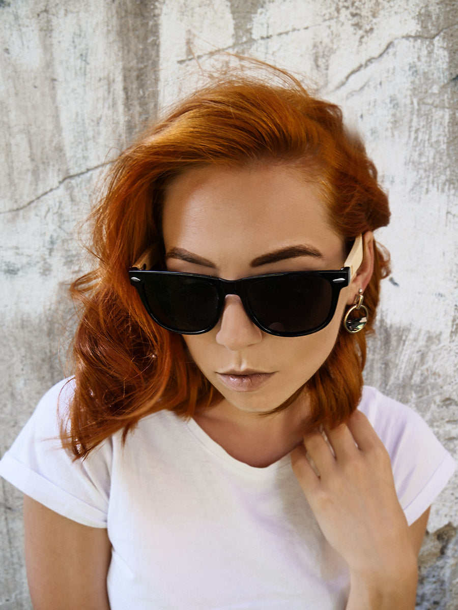 VeyRey Dřevěné polarizační sluneční brýle Conifer černá skla