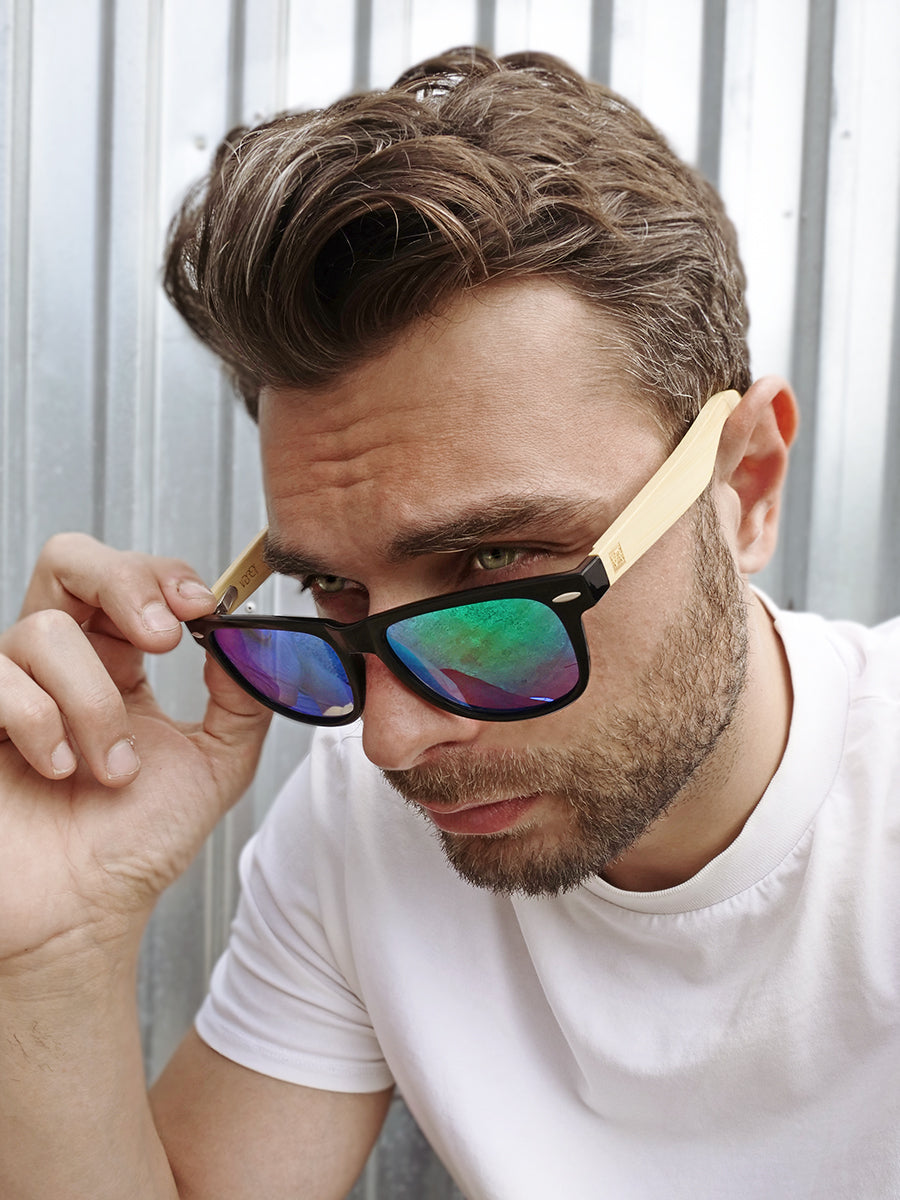 VeyRey Dřevěné polarizační sluneční brýle Conifer zelená skla