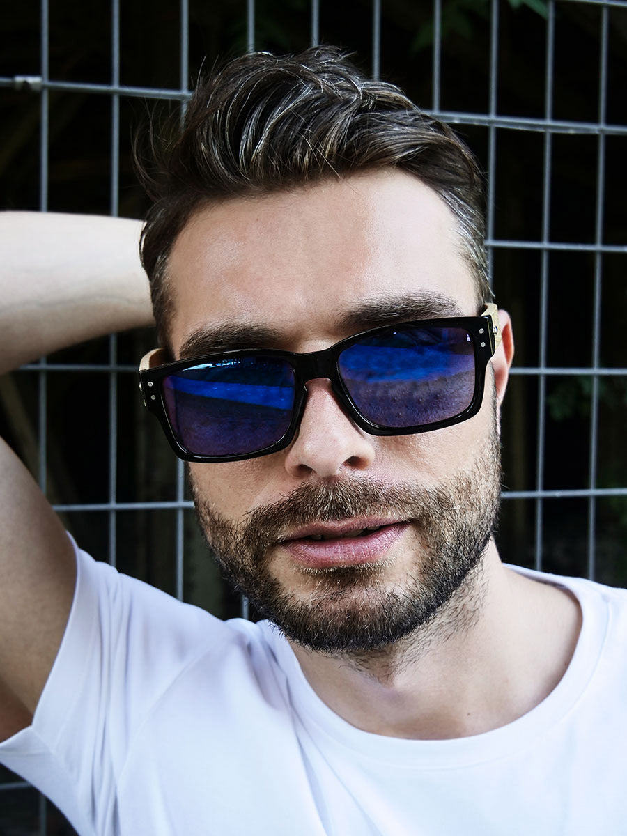 VeyRey Dřevěné sluneční brýle Fig modré