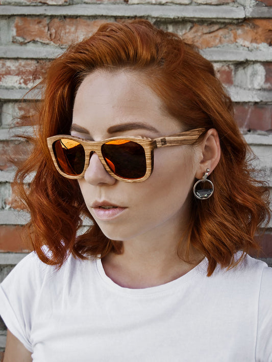 VeyRey Dřevěné polarizační brýle Firry červená skla