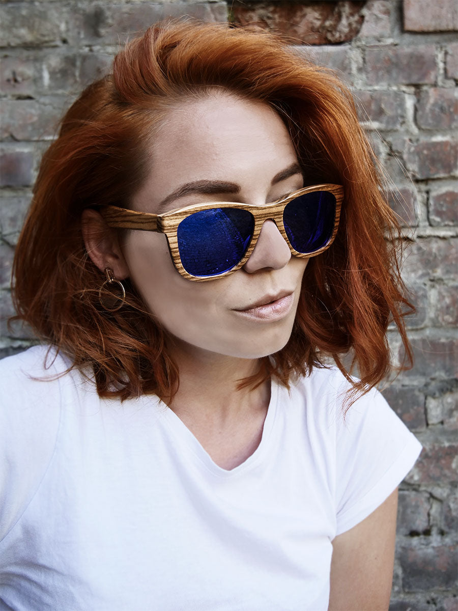 VeyRey Dřevěné polarizační brýle Firry modrá skla