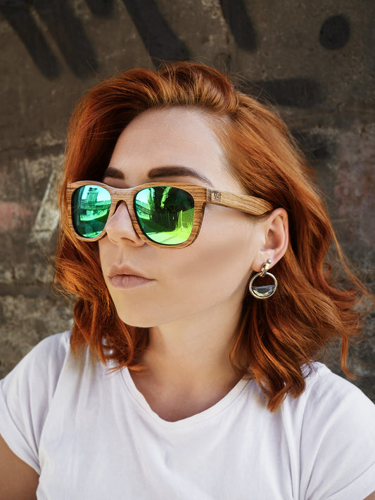 VeyRey Dřevěné polarizační brýle Firry zelená skla