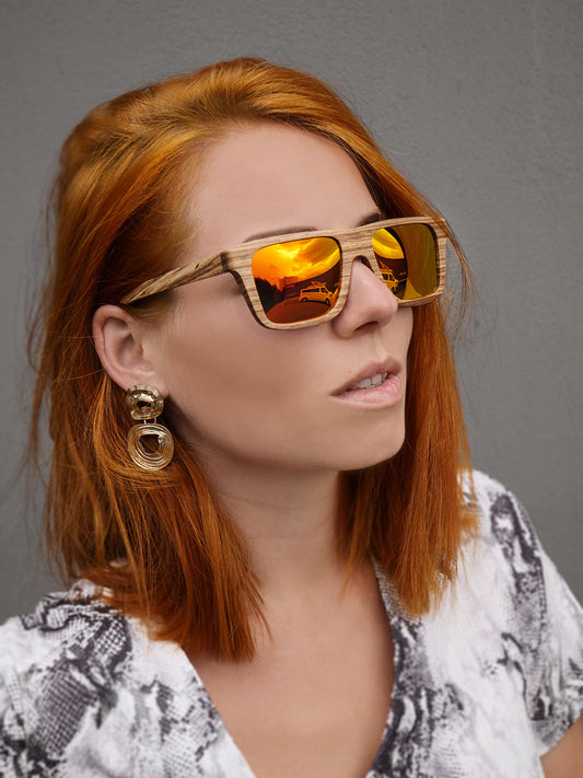 VeyRey Dřevěné sluneční brýle Forest červená skla