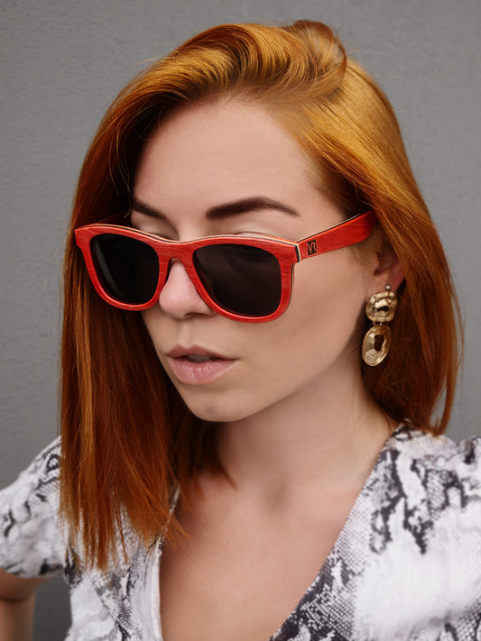 VeyRey Dřevěné polarizační sluneční brýle Metasequoia červené