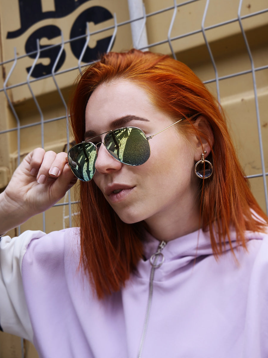 VeyRey Sluneční brýle zrcadlové pilotky zelené