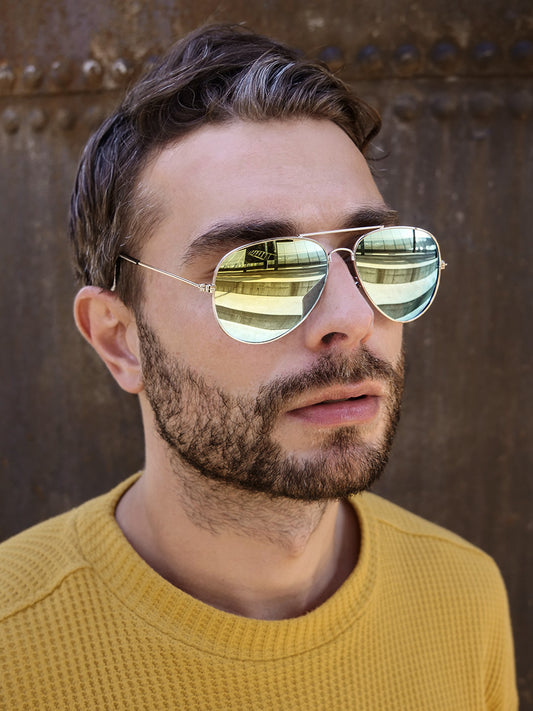 VeyRey Sluneční brýle zrcadlové pilotky zelené