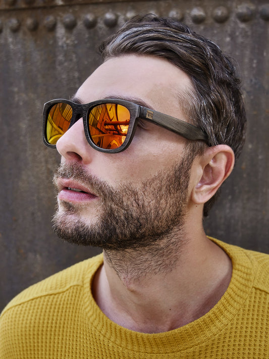 VeyRey Dřevěné polarizační sluneční brýle Root červená skla