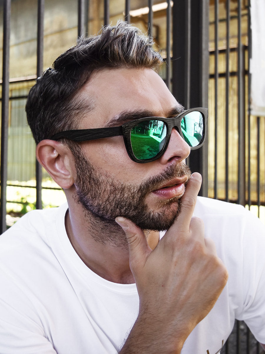 VeyRey Dřevěné polarizační sluneční brýle Root zelená skla