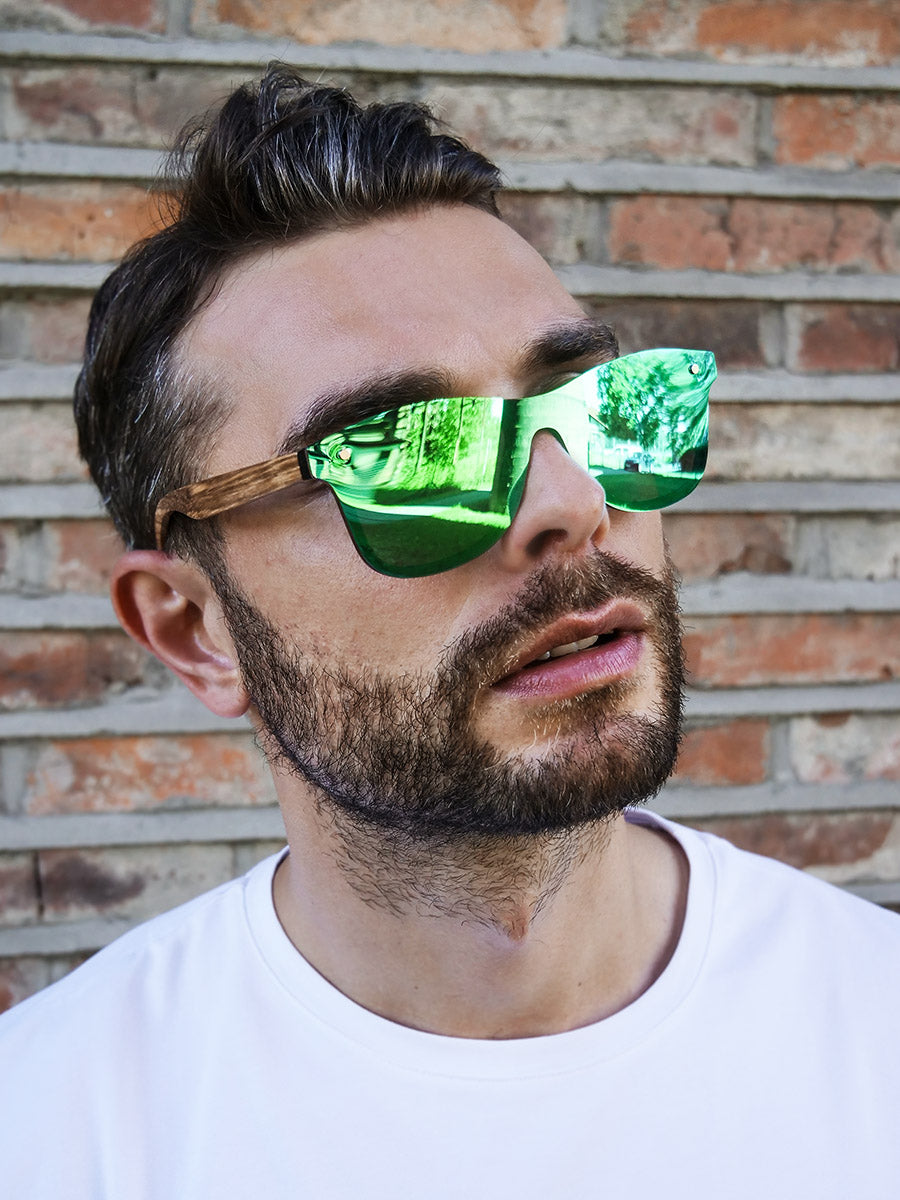 VeyRey Dřevěné sluneční brýle Stove zelená skla
