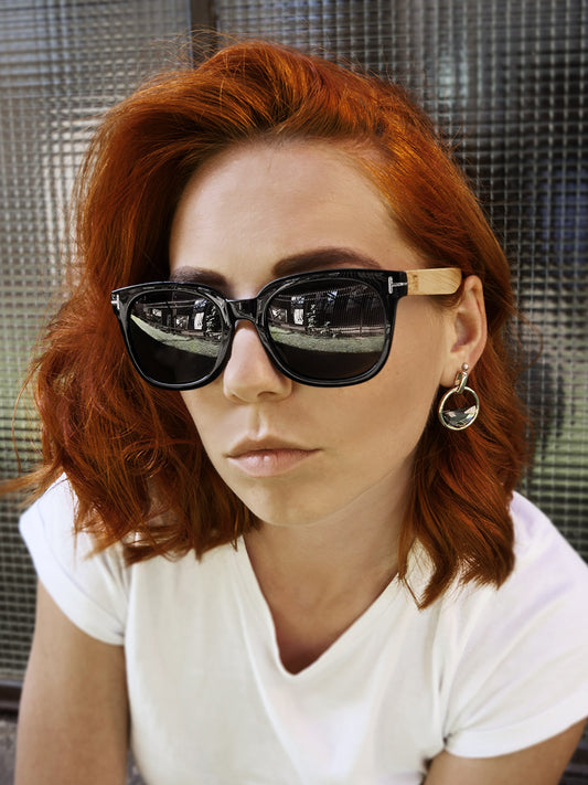 VeyRey Dřevěné polarizační sluneční brýle Stump černá skla