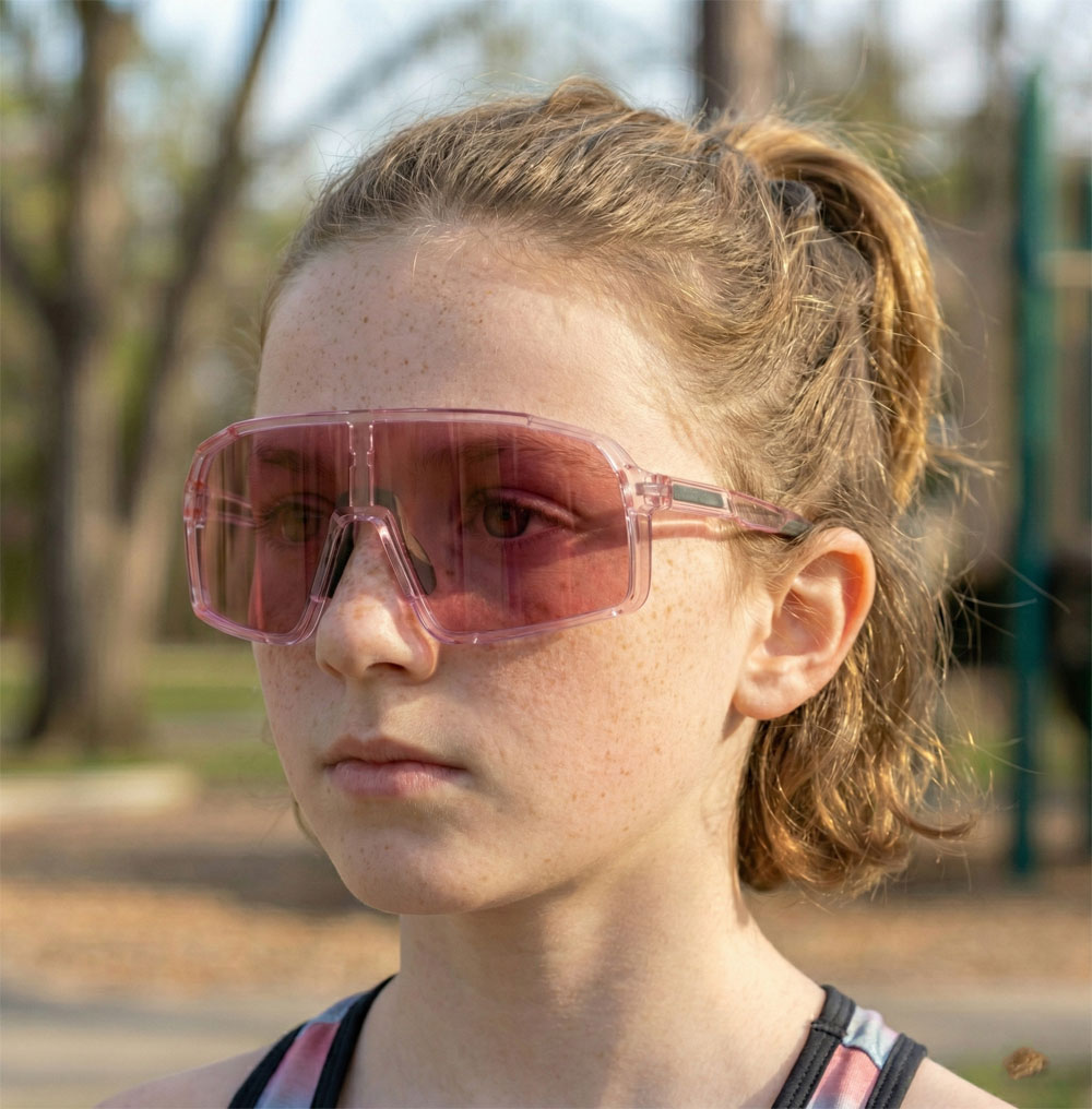 VeyRey dětské sportovní fotochromatické sluneční brýle Wegub průhledná-růžová obruba růžová skla