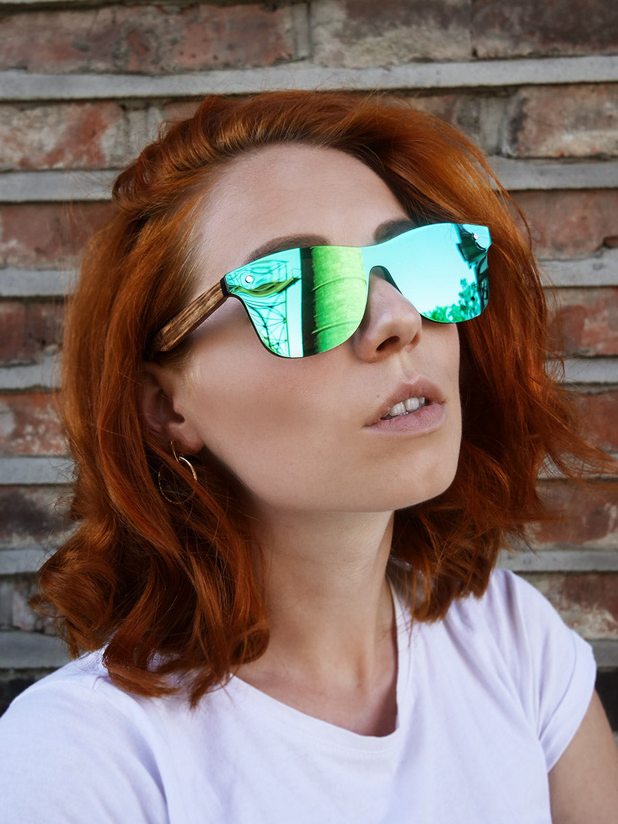 VeyRey Dřevěné sluneční brýle Stove zelená skla